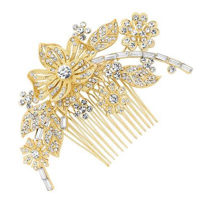 Gold floral crystal hair comb